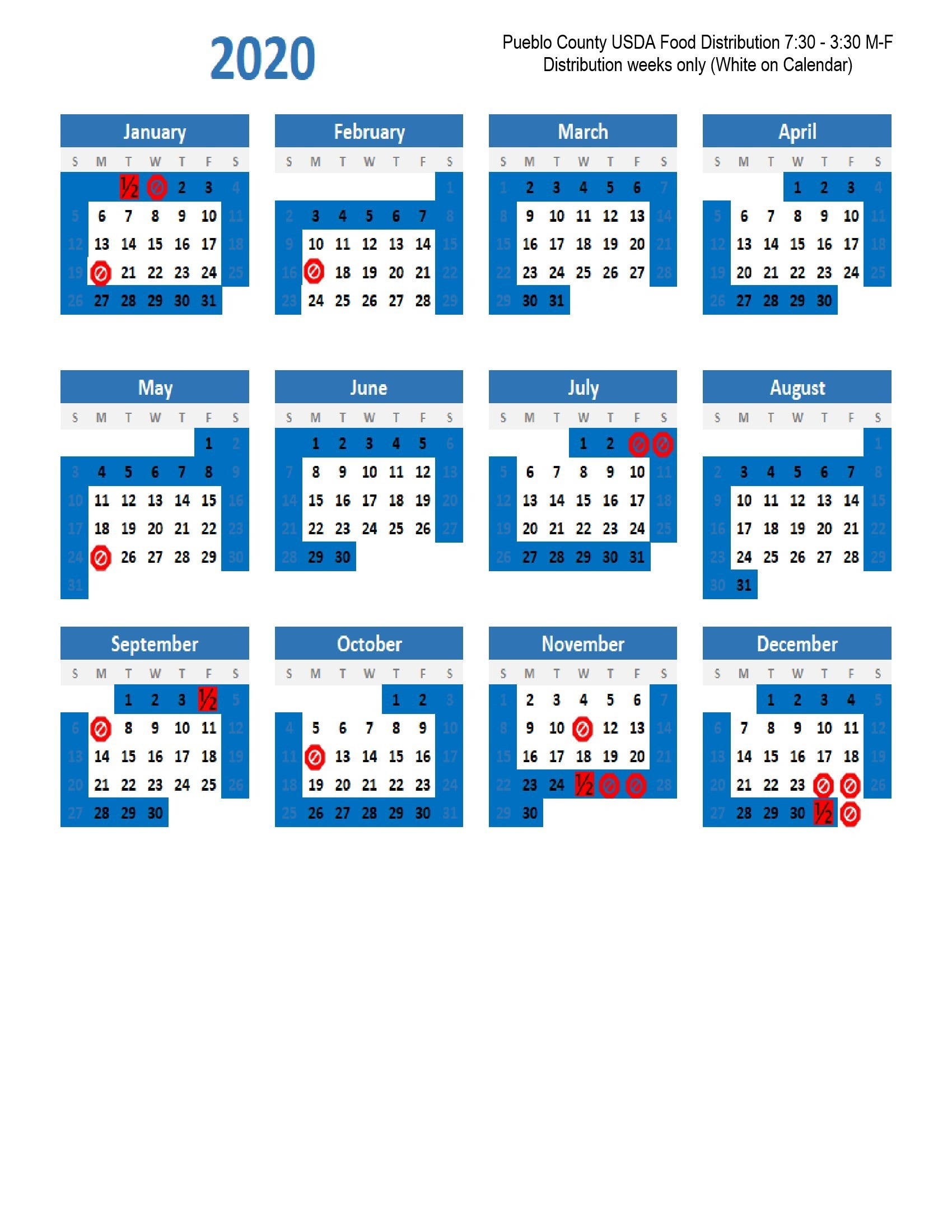 2020 Food Distribution Calendar Pueblo County
